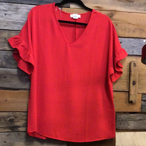 Red Ruffle Sleeve Blouse